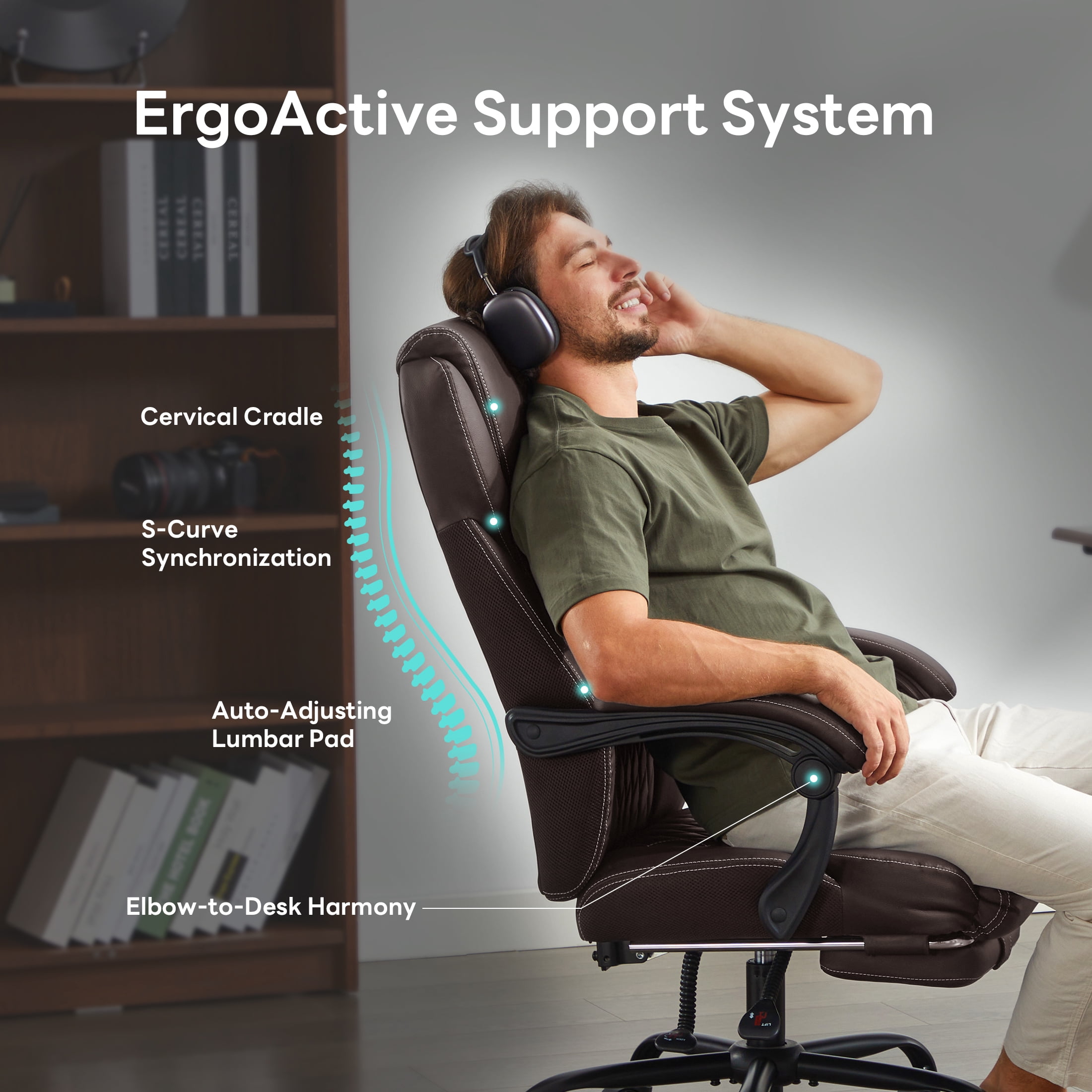 TMV Office Chair,Ergonomic Big and Tall Office Chair with Foot Rest,Executive Chair for Home Desk, Reclining High Back Leather Chairs with Lumbar Support,Brown