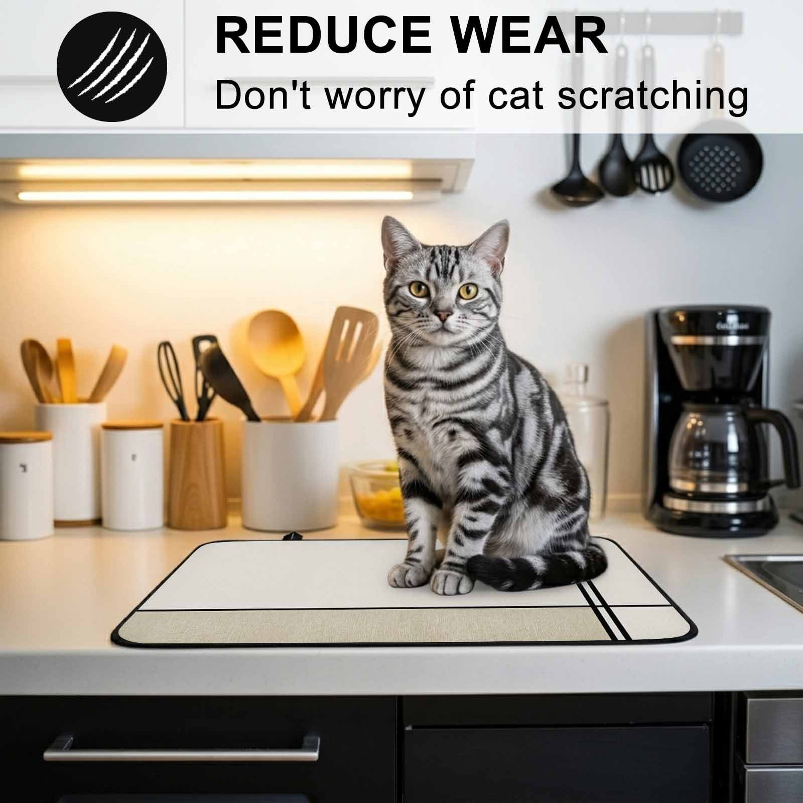 Beige Geometric Stove Top Cover for Electric Stove, Heat-proof & Non Slip Glass Top Stove Cover Protector, Modern Color Block Black Lines Abstract Art Kitchen Flat Cooktop Rubber Mat 24x21 Inches