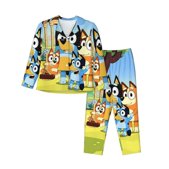Johaoi Bluey for Women's Pajama Sets Long Sleeve Button Down Sleepwear Nightwear Soft Pjs Lounge Sets-Small
