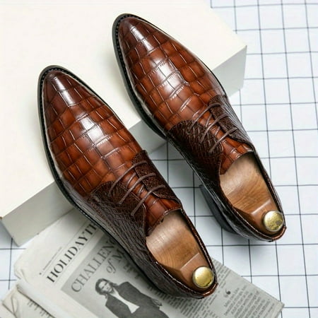 

XGZHPJZP Dress Shoes Crocodile Embossed Pointed Top Slip On Derby Shoes For Wedding Business