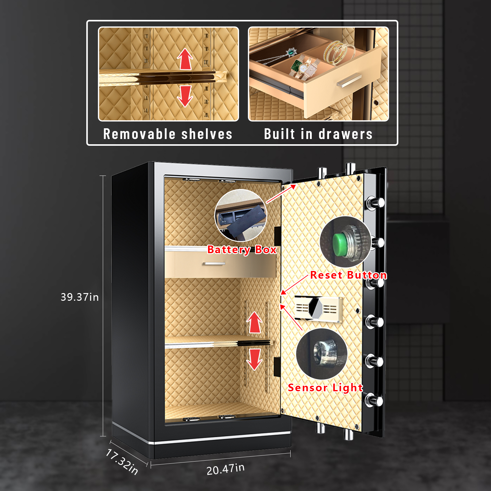 [2025 New] FABAO 8.1 Cu Ft Extra Large Home Safe,with Fireproof Waterproof Bag, Heavy Duty Digital Security Safe, Built-In Drawer and Removable Shelf for Storing Cash and Valuables (Keypad Lock)