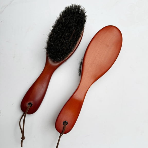 Clothes Brush Garment Brush Lint Remover Brush with Genuine Soft Horsehair and Wooden Handle for Coat Men Suits Shoes Jacket Furniture Car Mat and Pet Hair (2-Pack)