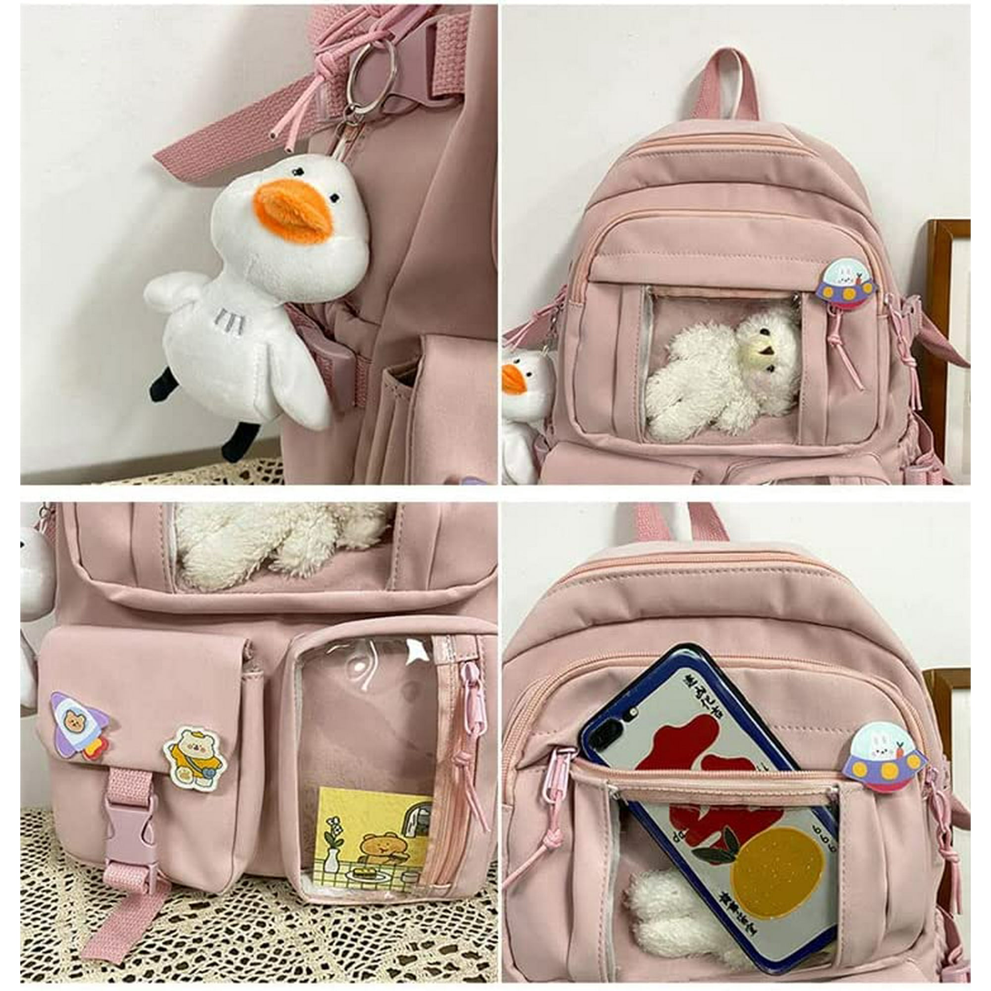Sac à dos Kawaii avec accessoires en peluche mignon canard ours sac d'école  japonais pour adolescentes fournitures de retour à l'école (vert)