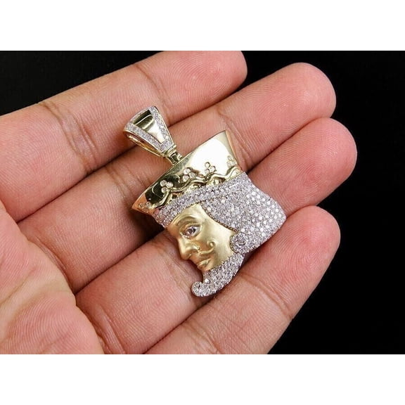 Men's 14K Yellow Gold Finish 2.10Ct Natural Moissanite King Royal Charm Pendant
