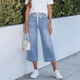 thumbnail image 3 of Capri Jeans for Women Elastic High Waist Relaxed Fit Wide Straight Leg Stretchy Denim Capris with Pockets Cropped Jeans, 3 of 6