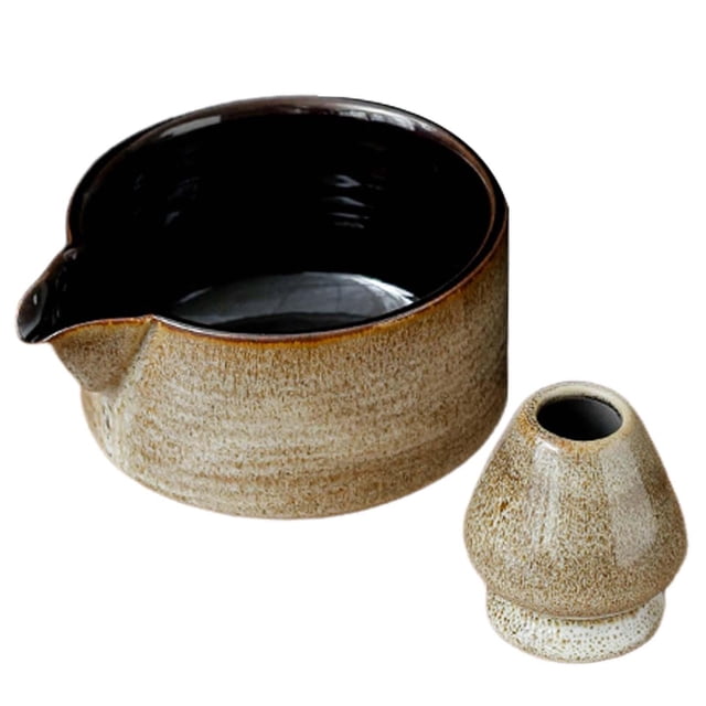 2 Piezas Tazones de Té Matcha Tazón de Cerámica y Soporte para Batidor Accesorios Ceremoniales Batidor Tazón de Té para Principiantes de
