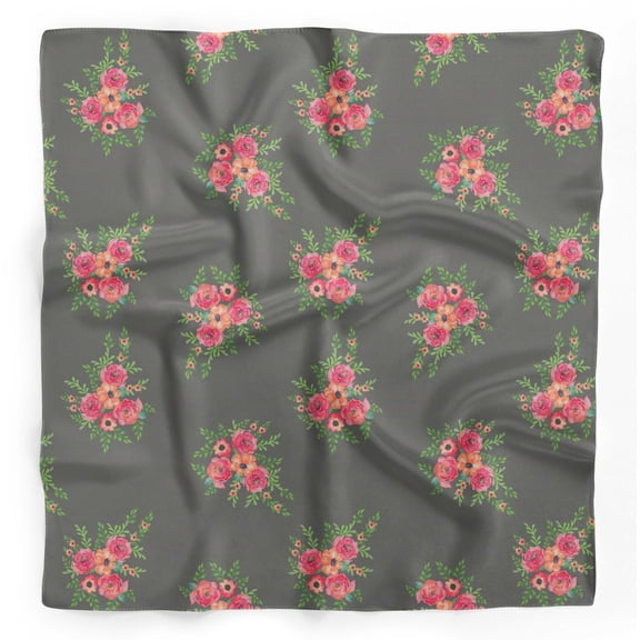 Bimba Gray Flower Floral Pure Silk Printed Head Bandanas Summer Neck Wrap Scarf 40 x 80 Inches