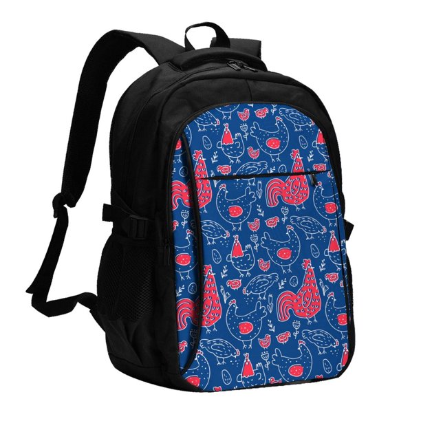 Easygdp Chicken and Rooster Mochila para Laptop de Viaje con Puerto USB, Mochila para Laptop con Puerto de Carga USB para Mujeres y Hombres
