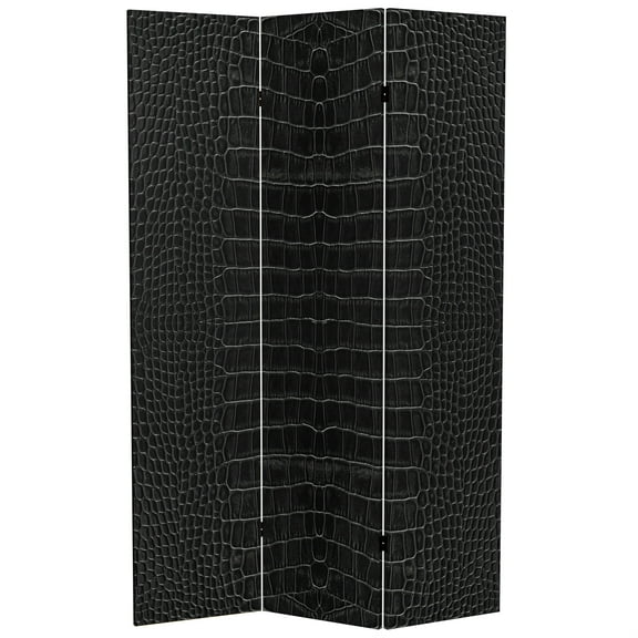 Oriental Furniture 6 ft. Tall Double Sided Black Crocodile Print Canvas Room Divider