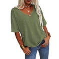 thumbnail image 4 of Women's Summer V-neck Solid Color Half Sleeve Match Simple Casual T-shirt Tops, 4 of 5
