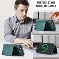 thumbnail image 4 of 2 in 1 Detachable Magnetic Phone Cases Compatible with iPhone 15 Plus Case with Card Holder RFID Blocking, Compatible with Magsafe Wallet, Vintage PU Leather Protective Cover, Green, 4 of 10