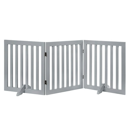 UPC: 0191868920729 | Unipaws Freestanding Wooden Dog Gate  Foldable Pet Gate with 2PCS Support Feet  Dog Barrier Indoor Pet Gate Panels for Stairs  24 Inch Tall  60 Inch Wide  Gray