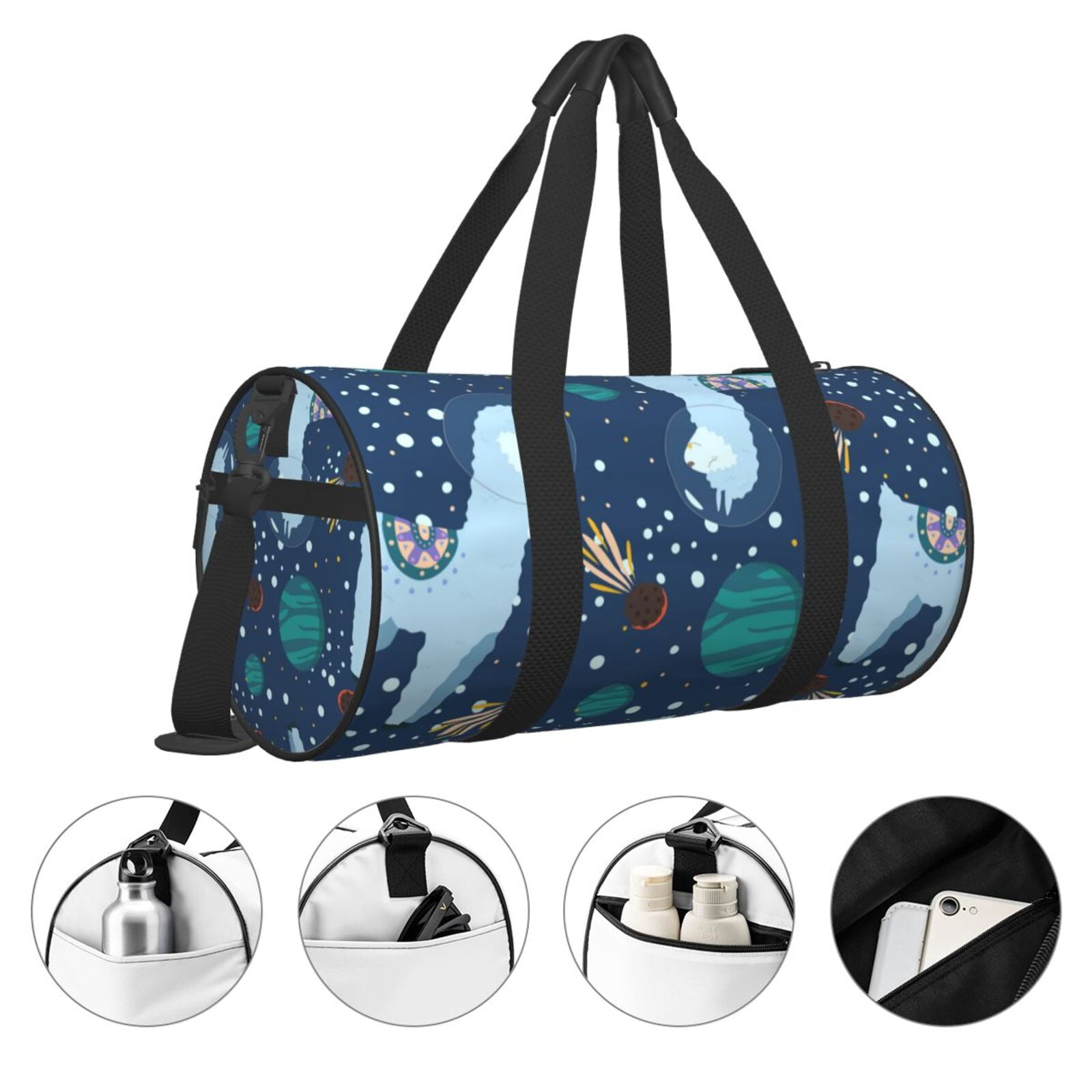 Vsdgher Alpaca Astronaut in Space 45L Foldable Duffel Bag, Sports Gym Bag,Overnight Bag, Portable Weekender Bag for Airplanes