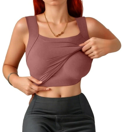 Sports Bra Tank Tops for Women Scoop Neck Tummy Control Tank Soft Office Body Shaper Ribbed Yoga Shapewear Red L