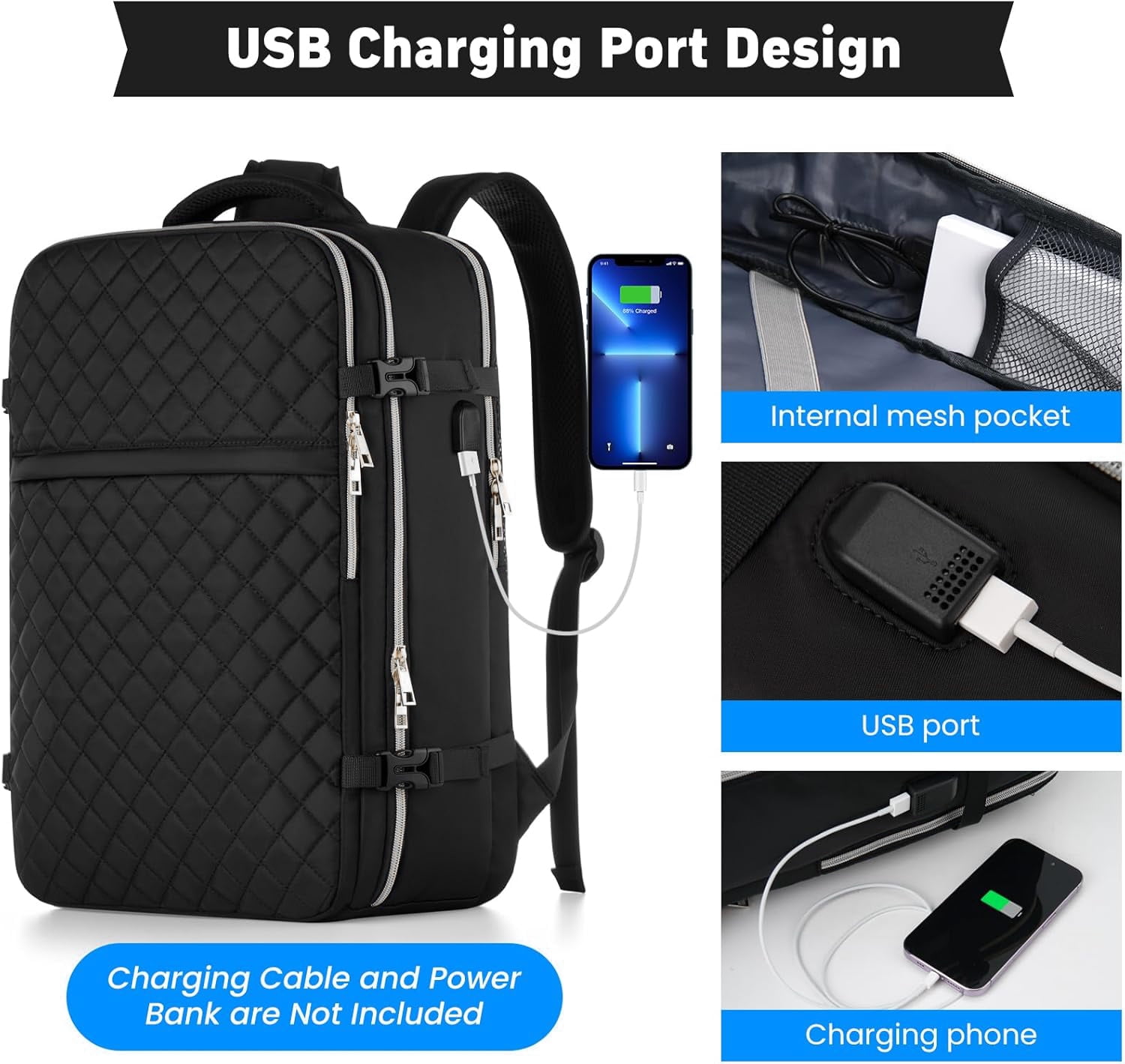 Travel Backpack For Women And Men, 40L Flight Approved Carry On Bag, Water Resistant Large Casual Daypack Fit 17 Inch Laptop with USB Charging Port, The Best Gift Choice