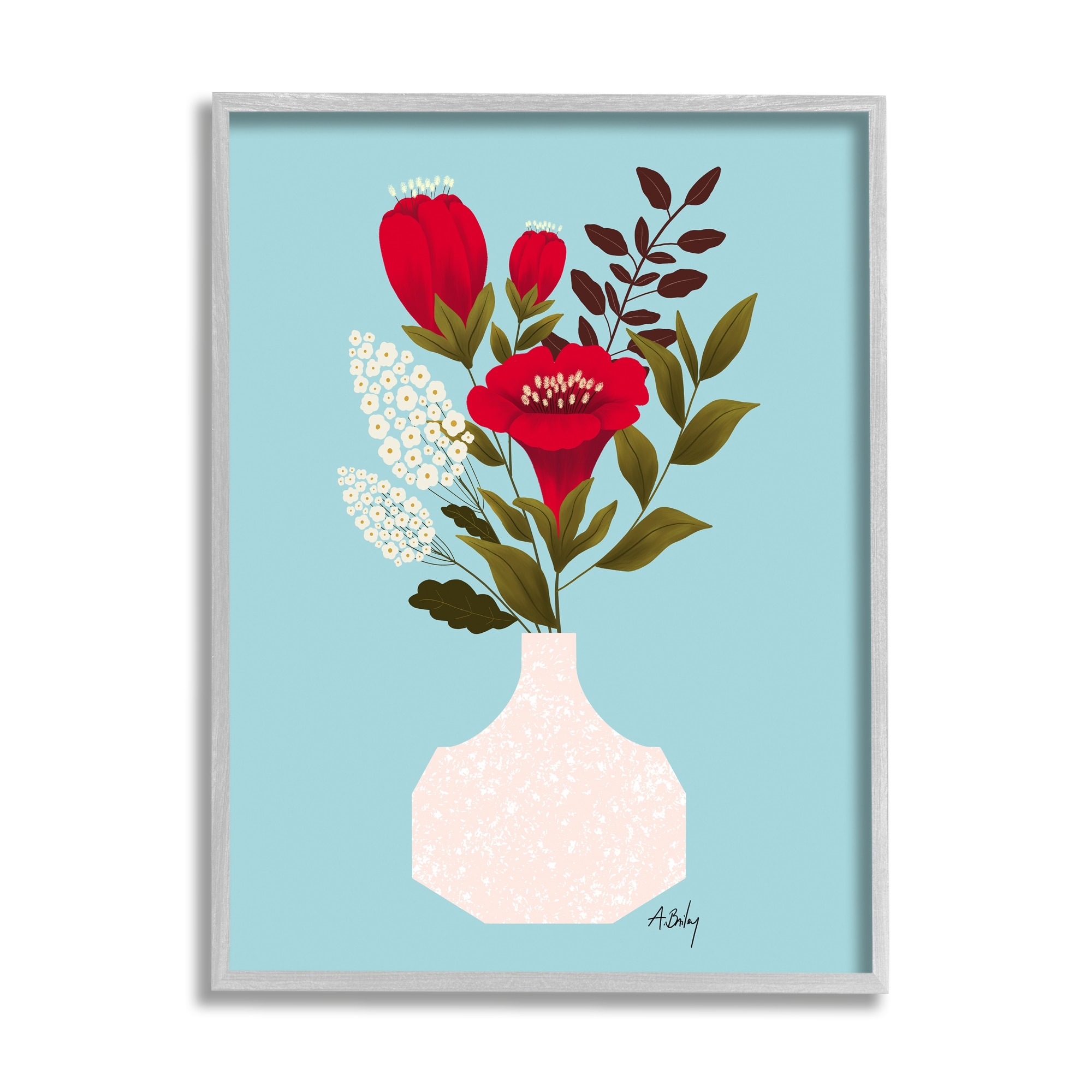 Stupell Industries Bold Red Poppies Blossoms Modern White Pottery,11 x 14, Design by Anne Bailey Art
