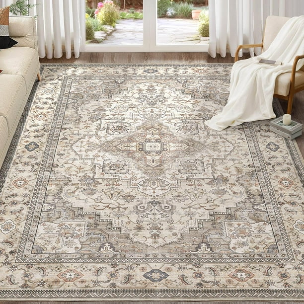 Alfombra EIEIHOUSE, lavable, vintage, envejecida, 200 x 300 cm, color marrón