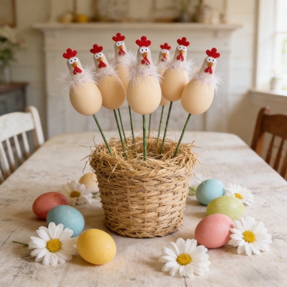 13.7in Easter Chick Decoration with Eggshell, Fluffy Yellow Plush Figurine for Spring Farm Party, Cute Chicken Tabletop Ornament for Kids, Home, Basket, Shelf, Garden Decor