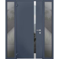 Front Exterior Prehung Steel Door / Cynex 6777 Grey / 2 Side Exterior Windows / Stainless Inserts Single Modern Painted-W14 36 14" x H80"-Left-hand Outswing