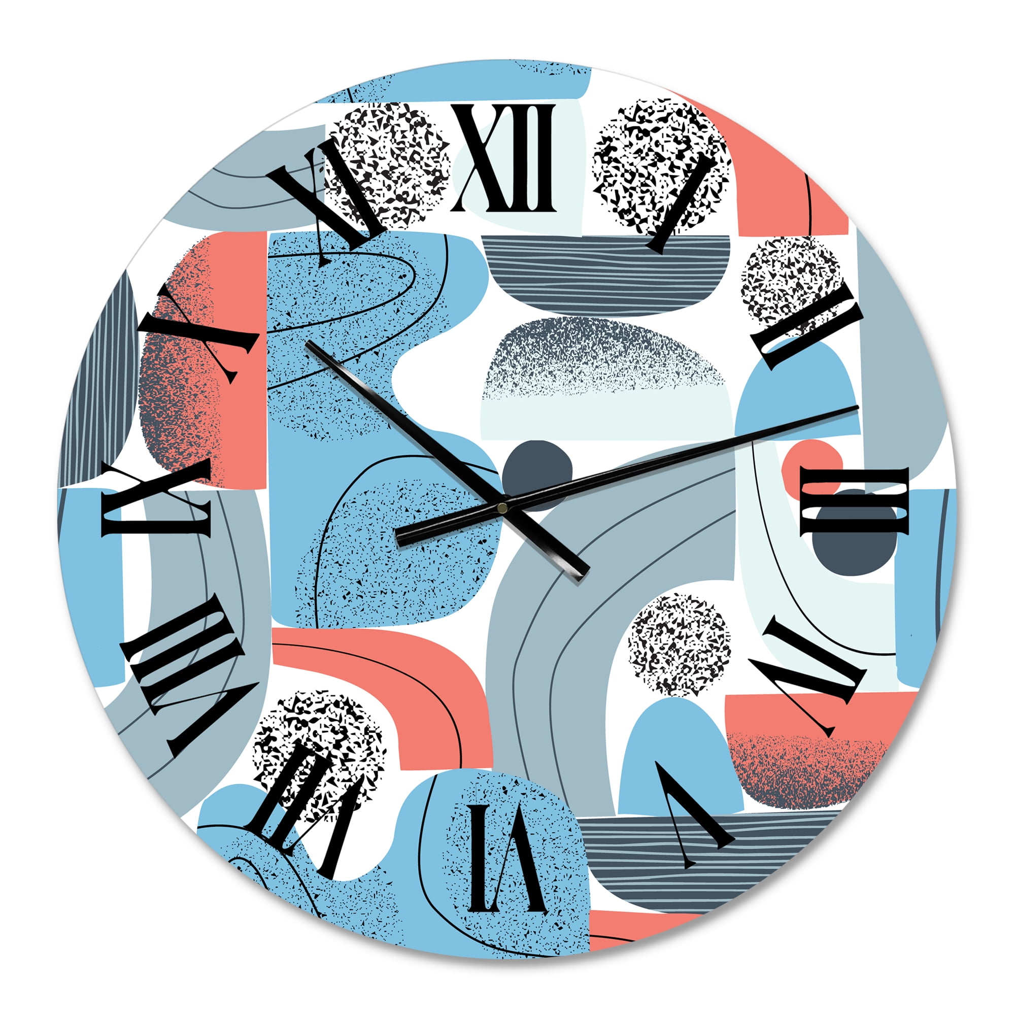 Designart 'Retro Shapes With Abstract Suns And Moons Ii' Modern Wall Clock