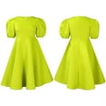 thumbnail image 3 of Women's Round Neck Puff Sleeve Midi Dresses Ruffle A-Line Summer Casual Dress, 3 of 8