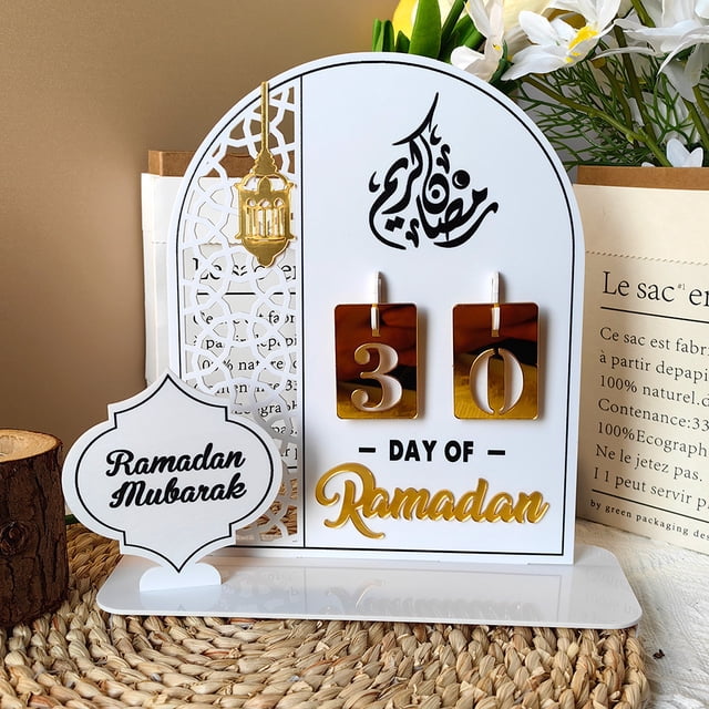 Uuiauoio Acrylic Ramadan Countdown Calendar 2026, Gold Eid Mubarak 30 Day Advent Calendar, Ramadans Decorations for Home, Indoor Islamic Table Stand Fireplace Office Desk Decor, Muslim for Gifts