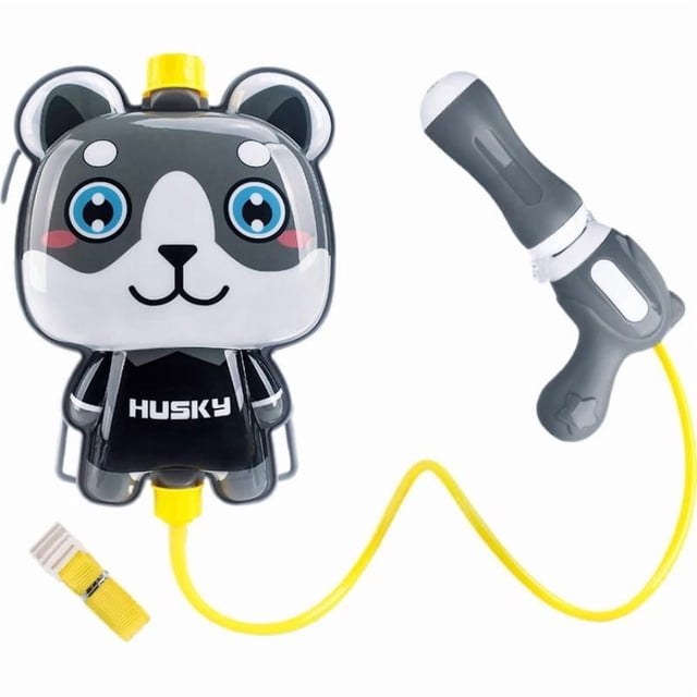 Kids Water Backpack Gun with 1000ml Large Capacity - Cute Cartoon Animal Water Blaster Toy (Panda/Frog/Pig/Husky) for Outdoor Summer Play & Parent-Child Activities (Size 8.66 Inch)
