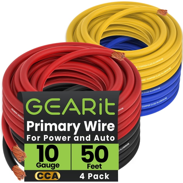 Wire GearIt calibre 10 (15 m cada uno, negro, rojo, azul y amarillo) CCA