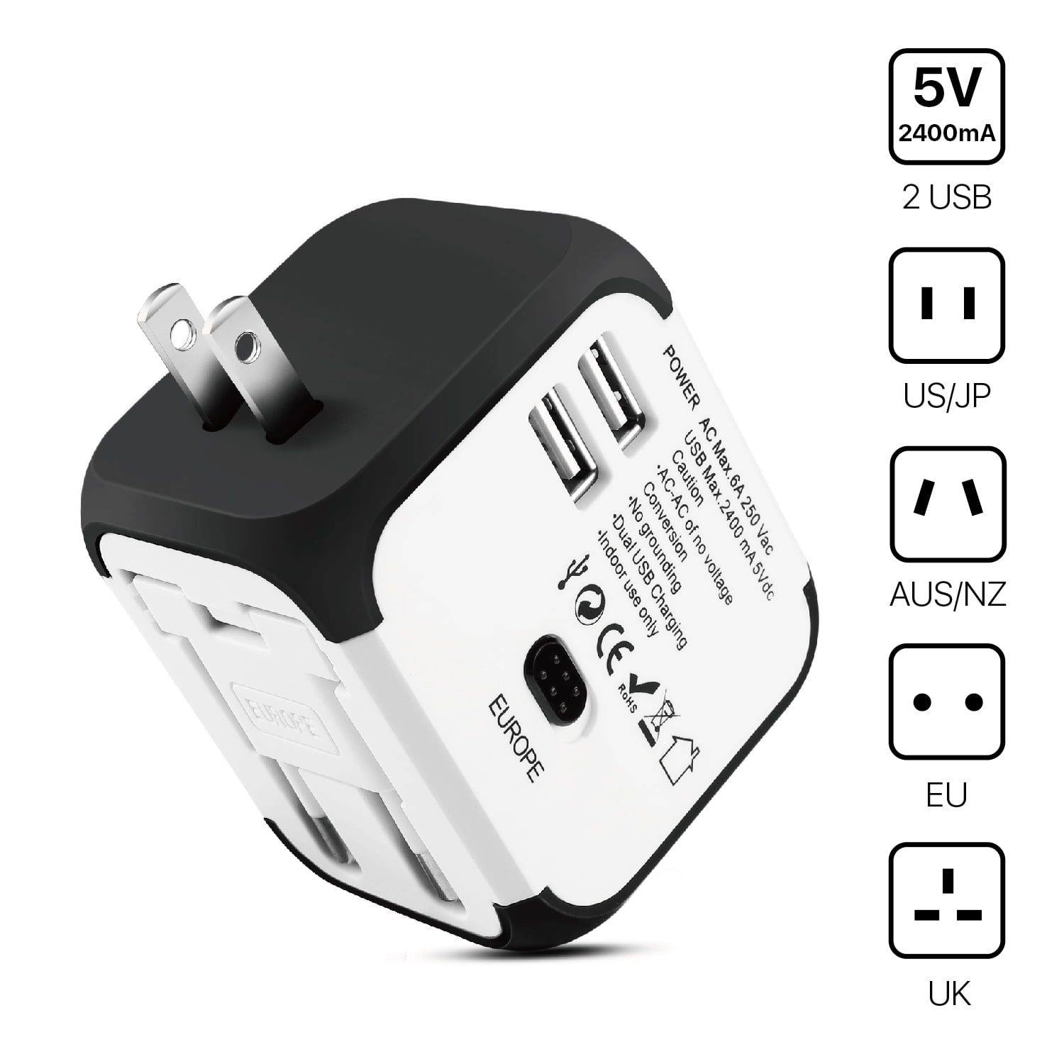 International Universal Power Adapter Converter with 2 USB Charging