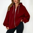 thumbnail image 2 of Jalioing Oversized Zip Up Hoodies Women's Baggy Long Sleeve Solid Hooded Jacket with Pocket Fashion Sweatshirts, 2 of 5