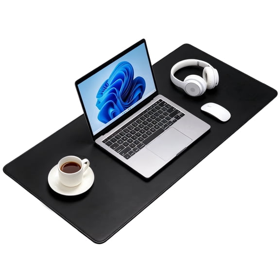 Large PU Leather Desk Pad, 35"x 16", Waterproof Non-Slip Desk Blotter Protector for Office, Home & Gaming, Black