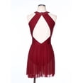 thumbnail image 5 of CHICTRY Women's Shiny Rhinestone Lyrical Dance Dress Halter Leotard Flowy Skirts Ice Skating Dresses Burgundy L, 5 of 7