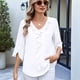 thumbnail image 3 of Blusas Casuales Elegantes para Mujer, con Mangas 3/4, Cuello en V y Volantes, Blancas, Talla L, 3 of 5