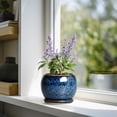 thumbnail image 3 of Ordivic 6 inch Blue Glaze Ceramic Plant Pot with Drainage Hole & Saucer, Small Decorative Flower Pots for Succulents & Herbs, Home Decor, 3 of 7