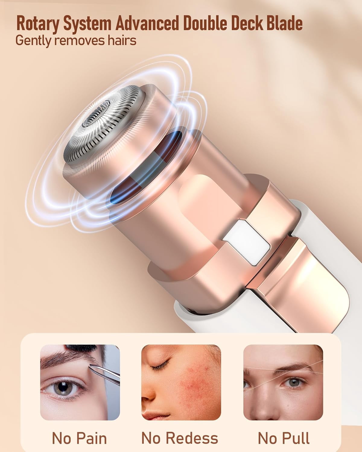 Eyebrow & Facial Hair Removal for Women: 2 in 1 Rechargeable Eyebrow Trimmer & Face Shaver, Painless Electric Facial Eye brow Razors Epilator with Built-in LED Light -Perfect for Face, Lips & Body
