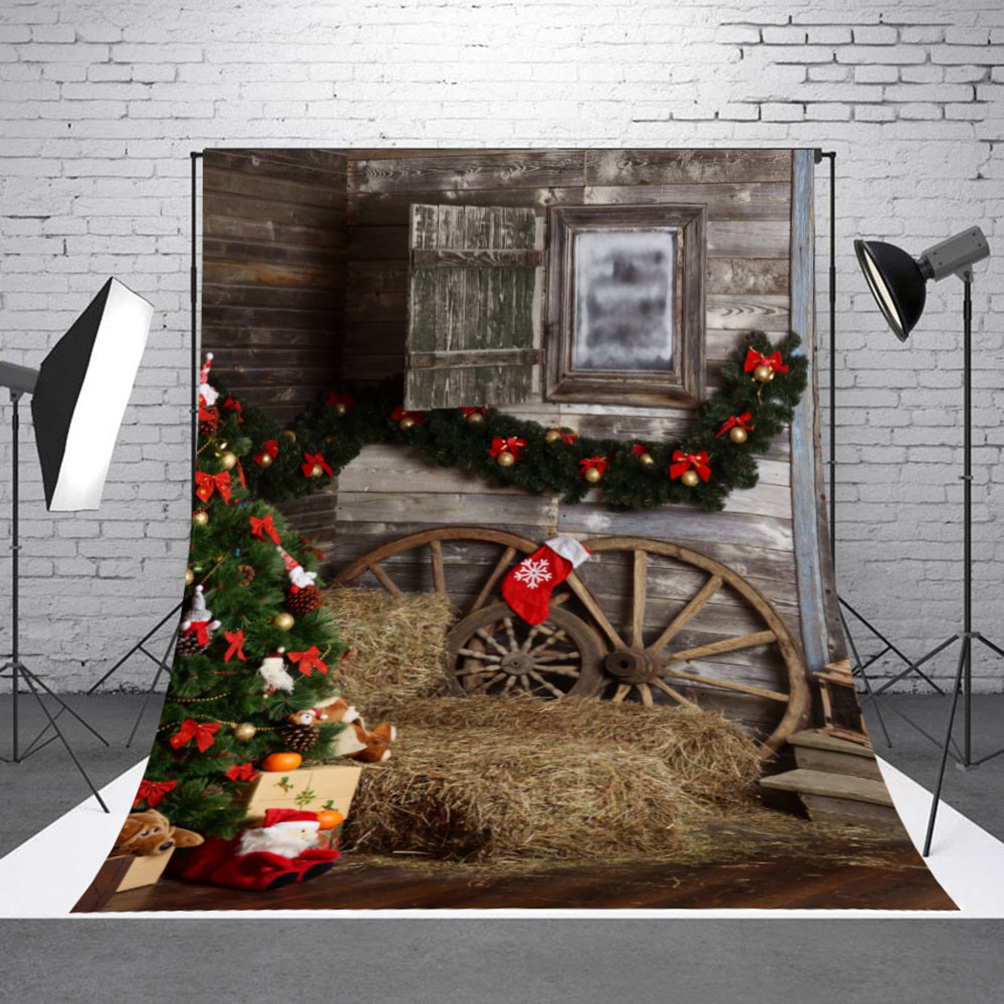 5x7ft Christmas Tree Wooden Floor Photography Background Computer-Printed Vinyl Backdrops 