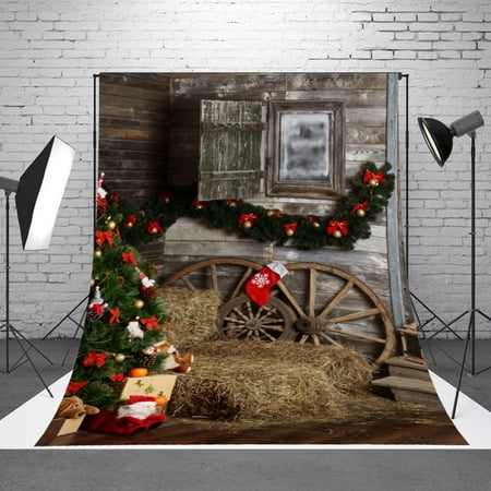 NK 5x7ft Christmas Backdrop Indoor Christmas Tree Backdrops Straw Wood Floor with Christmas Gifts Photography Background for Xmas Party Decoration Studio