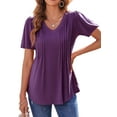 thumbnail image 4 of Fantaslook Blouses for Women Dressy Casual V Neck Pleated Tunic Tops Summer Short Sleeve Boho Shirts, 4 of 8