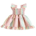 thumbnail image 1 of OUSITAID Robes pour Filles Manches Volantes Col Carré Imprimé Rayé Décontracté Fête Rue Robe Princesse, 1 of 6