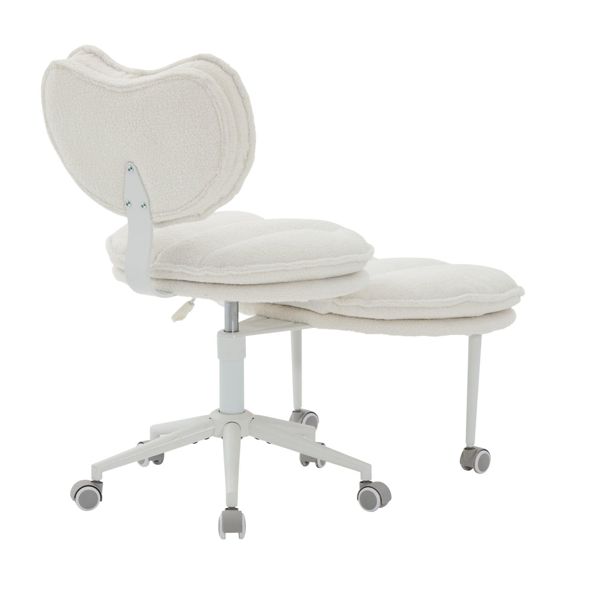 Meditation Chair Plus, Teddy Fleece Double-Layer Padding Cross Legged Rolling Chair for ADHD, Criss Cross Desk Chair with Lumbar Support, Adjustable Stool, Flexible for Fidgety Sitters, Ivory
