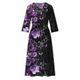 thumbnail image 4 of WFJCJPAF 2025 New Product Autumn Dresses for Women Plus Size,Women's Summer Printed Fashion 3/4 Sleeve Turndown Collar Dress - Purple M, 4 of 5