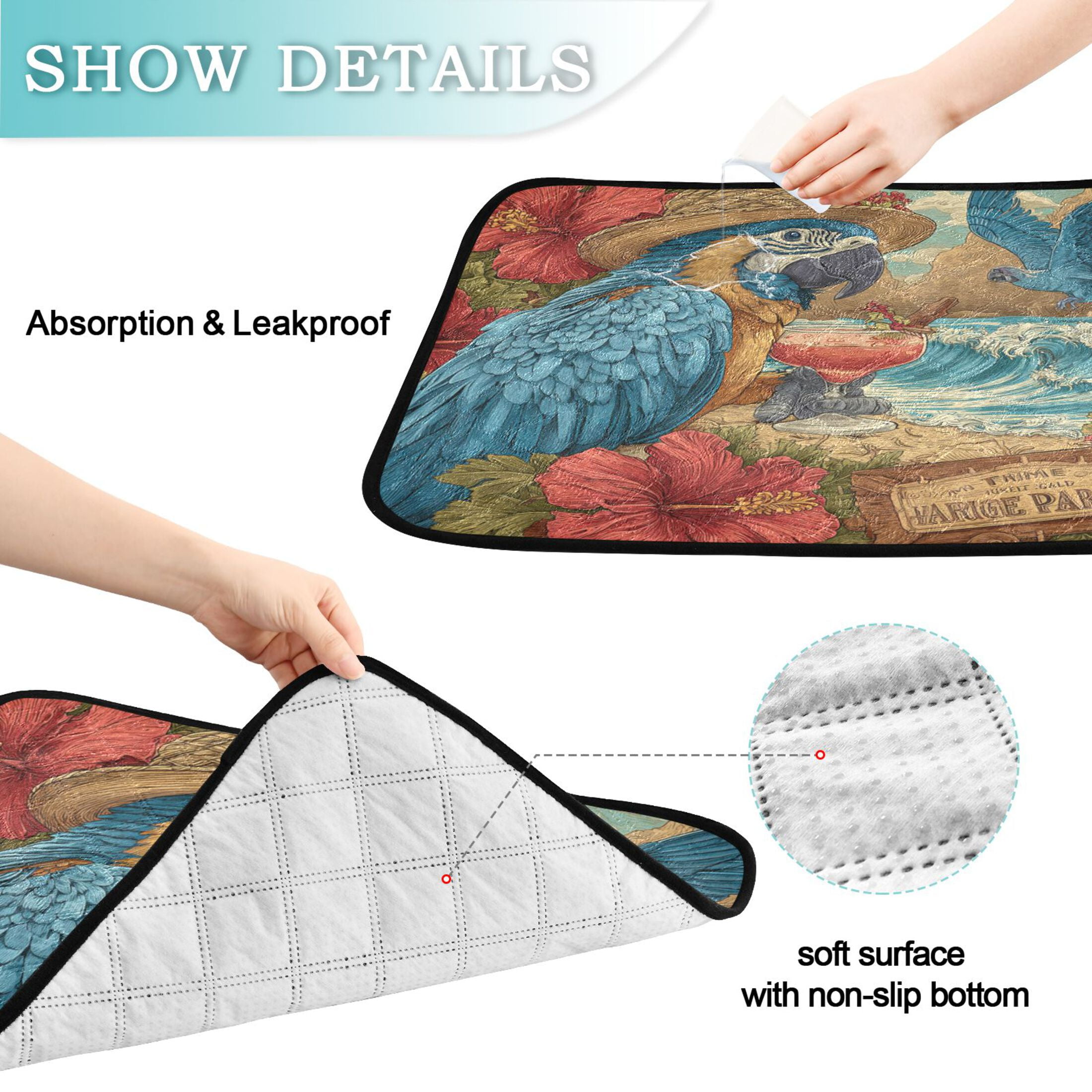 Qxltty Blue Parrot Cat litter Pads Pet Set of 3 Diaper Mats Center Anti-leakage Layer Absorbent Soft and Comfortable