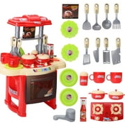 Kids Kitchen Play Set with Plastic Pots Pans & Cooking Utensils Kitchen Pretend Play Toy Have Fun with Friends
