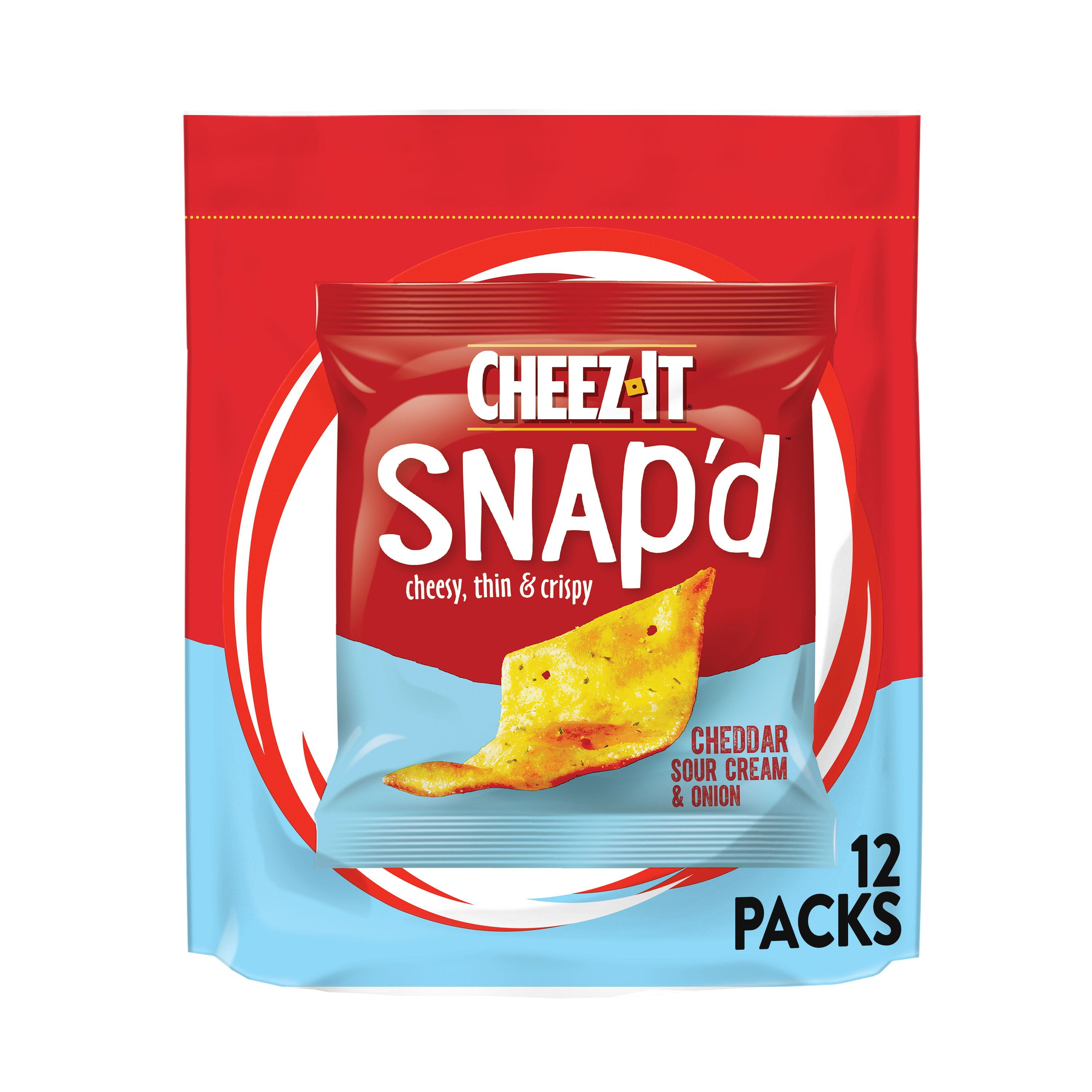 CheezIt Snap'd Cheese Cracker Chips, Thin Crisps, Lunch Snacks, Cheddar Sour Cream Onion, 9oz