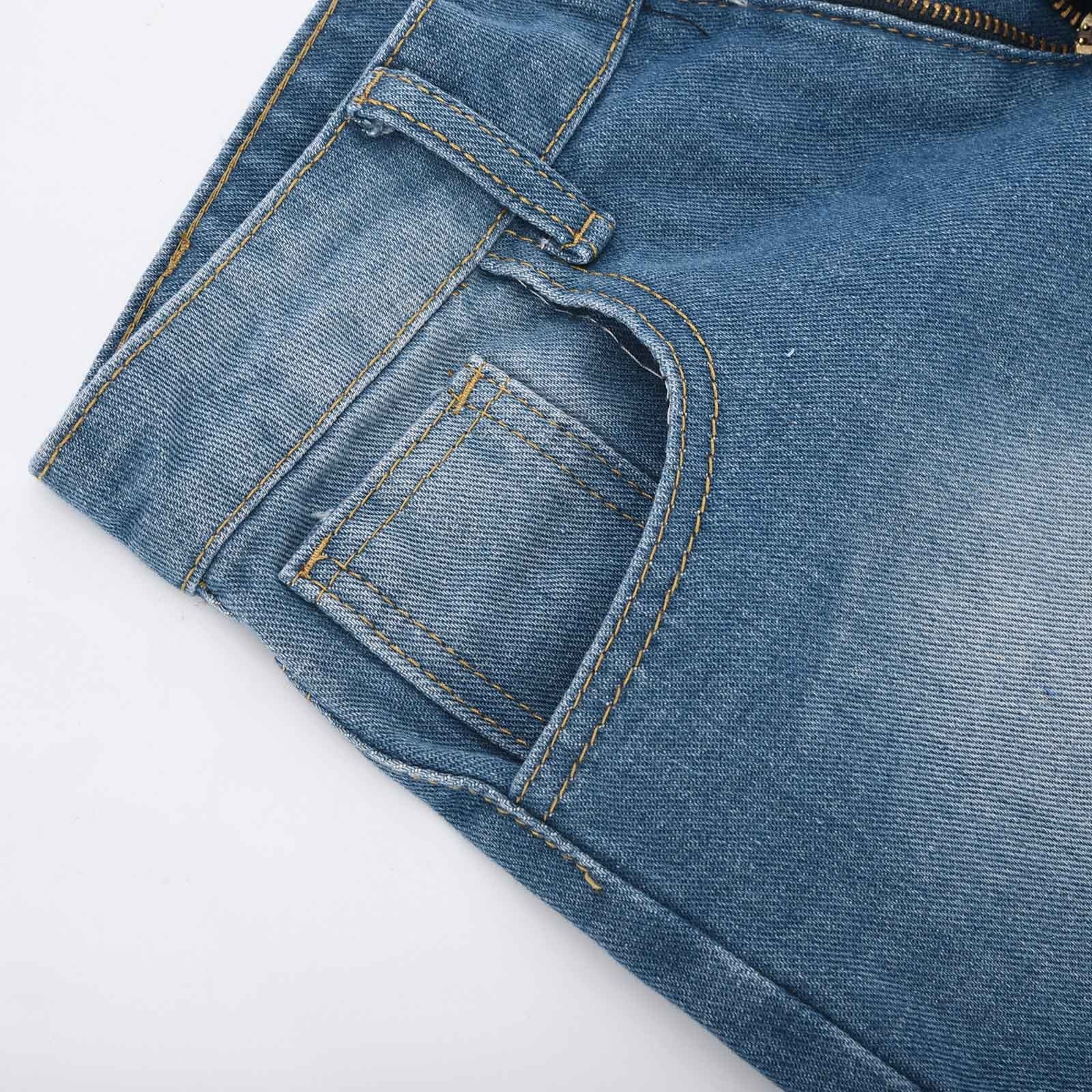 POTETI Jean Shorts for Women Mid Rise Denim Shorts for Women Plus Size Dark Blue Solid Stretchy Button Casual Distressed Ripped with Pockets Shorts