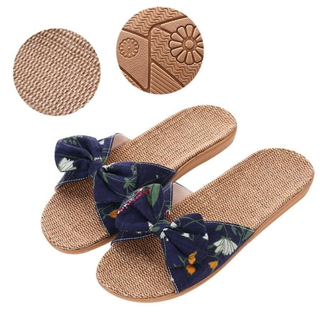 

LnjYIGJ Slippers for Women Women Female Bowknot Flax Linen Flip Flops Beach Shoes Sandals Slippers Slippers