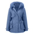 thumbnail image 3 of PMVFHDE Coats for Women 2025 Winter Solid Color Style Loose Insulated Mid Length Lined Warm Long Coat Blue,XXXL, 3 of 6