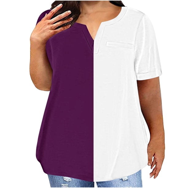 Plus Tamaño de las Mujeres Blusas, Cuello en V Casual Suelto Manga Corta Superior, Impresión Blusa Poliéster Spandex