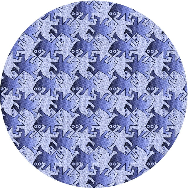 Ahgly Company Tapis Rond Lavable en Machine Intérieur Transitionnel Bleu Ange Bleu, 8 Pieds Rond