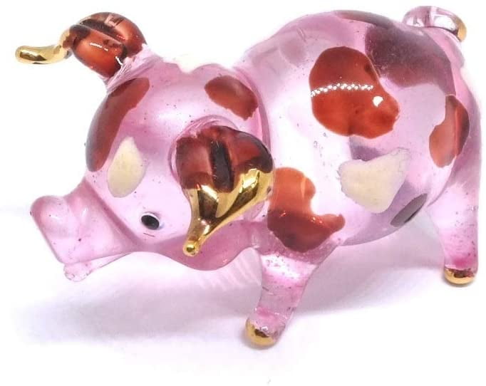 Pig Farm Figurine Glass Animal Cute Hand Blown Art Miniature Pink Home Decor New 